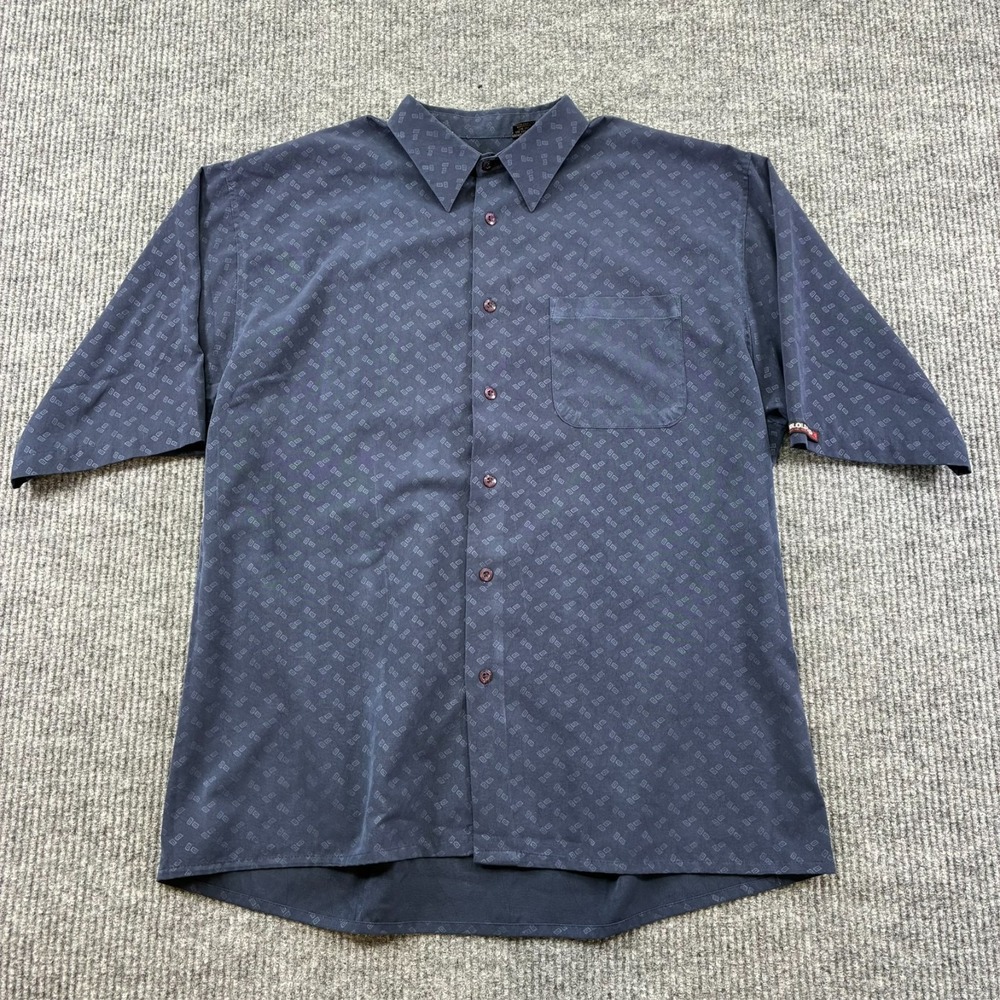 Solo Limited Mens Button Up Shirt XL Blue Geometric Short Sleeve Retro Casual